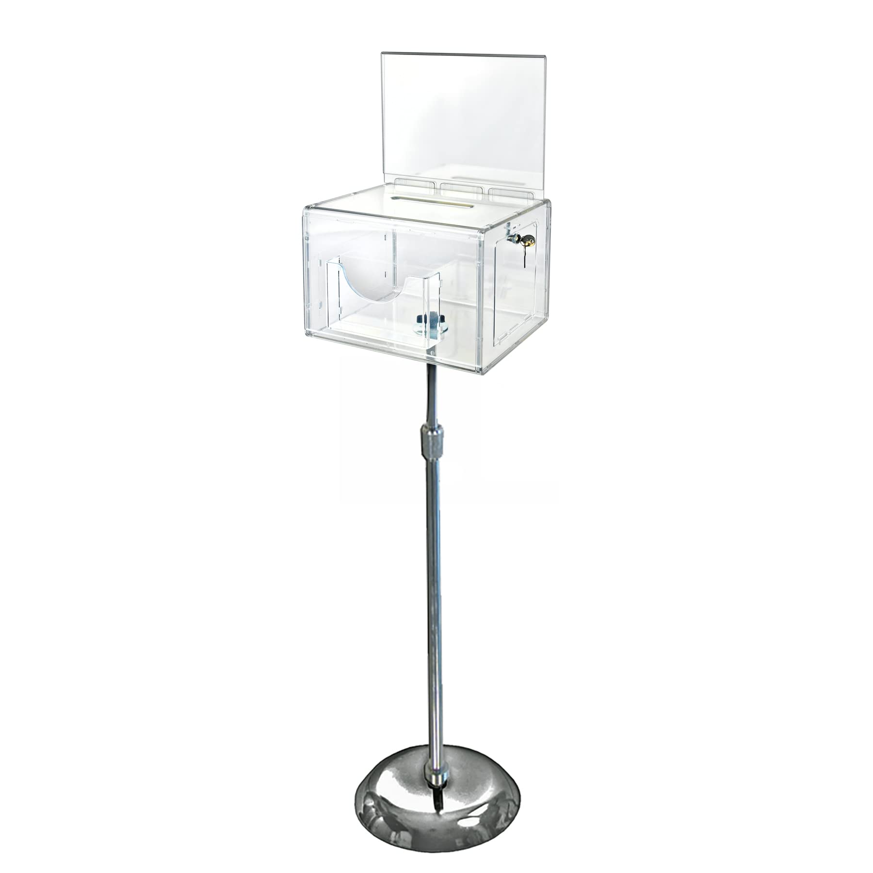 Clear Locking Donation Box with Pedestal Stand for Fundraising and Suggestions - Ideal for Bars, Schools, and Other Events (1 Pack)