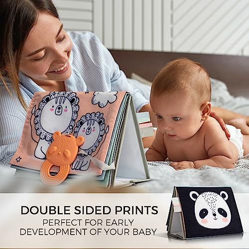 High Contrast Tummy Time Book with Safe Mirror - Montessori Toy for Newborns and Infants