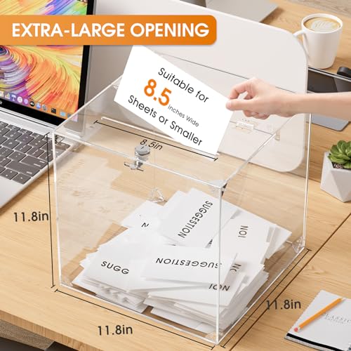 Acrylic Donation Box with Lock - Large Square Case for Fundraising, 1 Pack