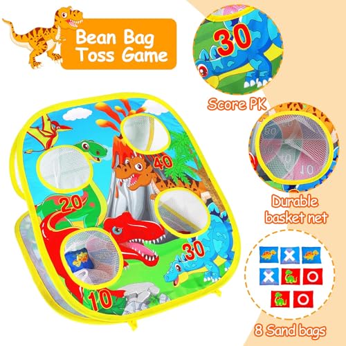Bean Bag Toss Game for Kids Aged 1-8, Dinosaur Themed Outdoor Toy Game