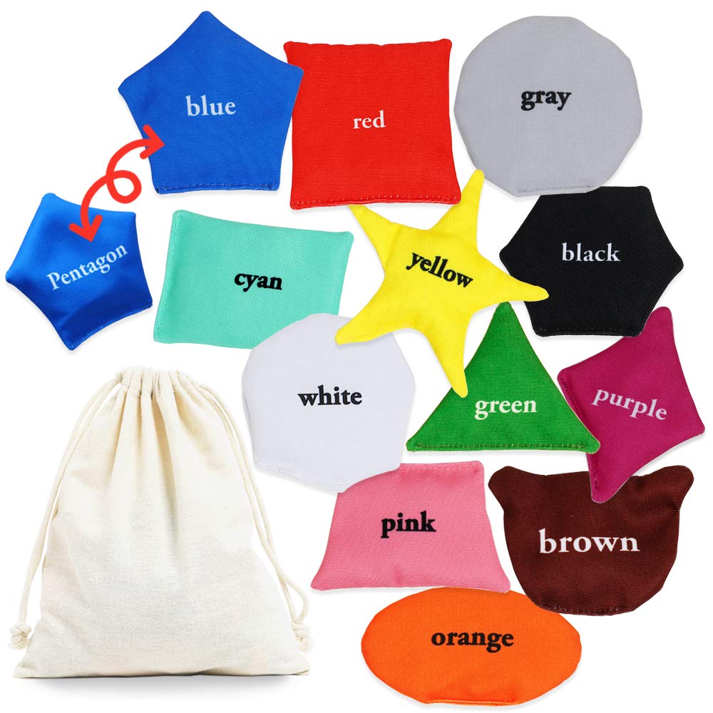 Educational Shapes Sensory Bean Bags for Kids: 12 Pack Learning Toys for Toddlers