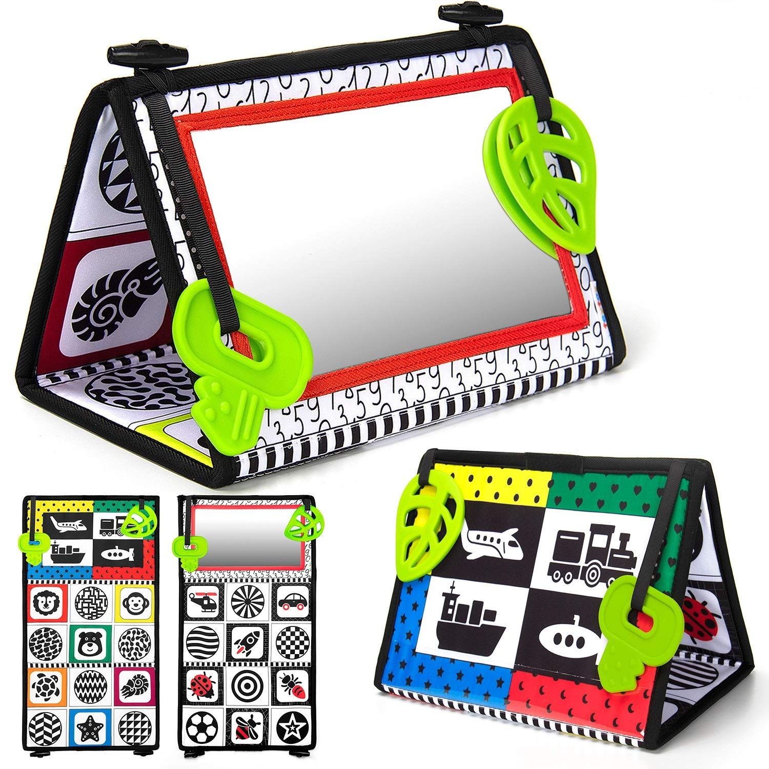 High Contrast Tummy Time Mirror and Teether Toys for Newborn Baby (0-6 Months)
