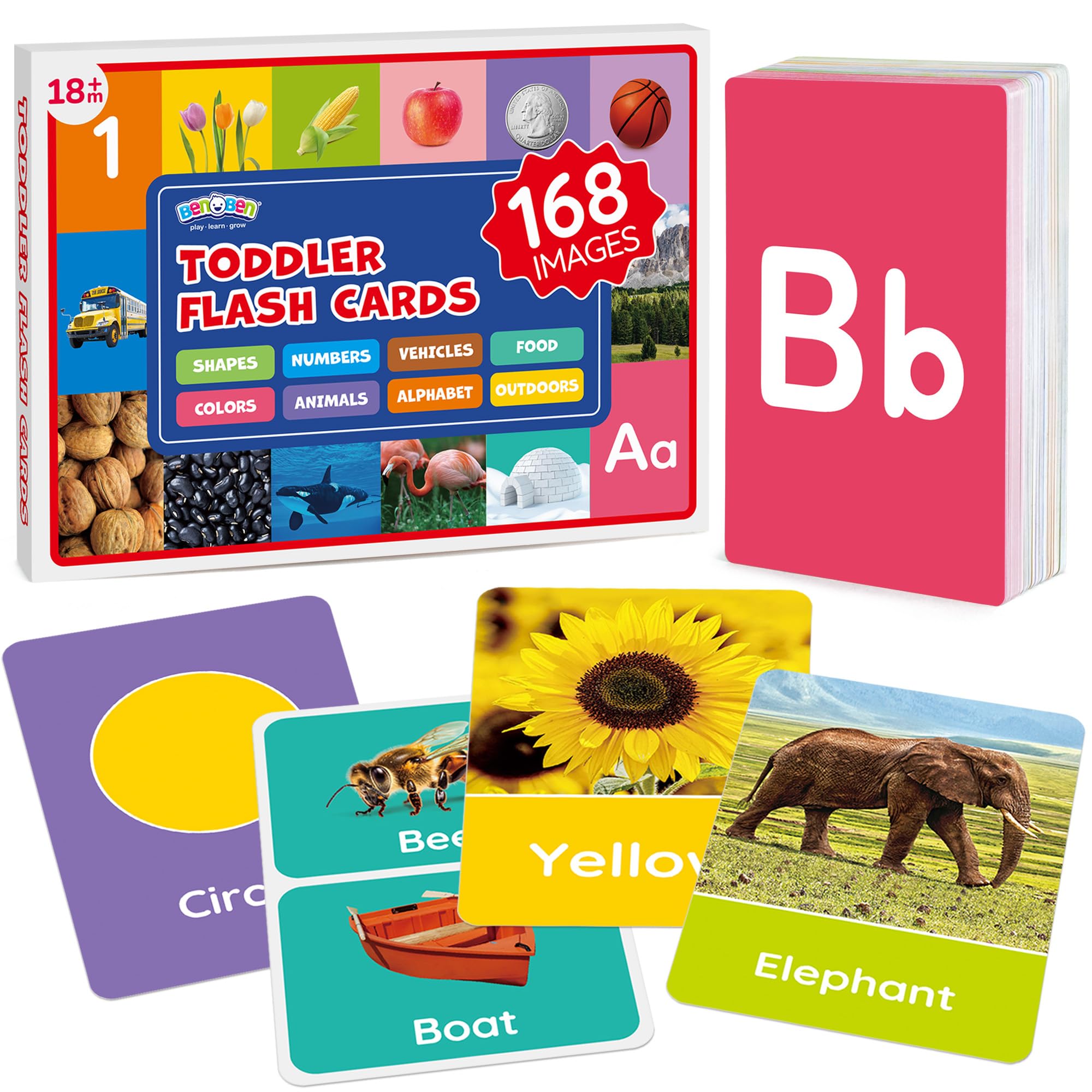 BenBen Flash Cards for Toddlers 1-3, Educational Flashcards for Kids Age 1-4