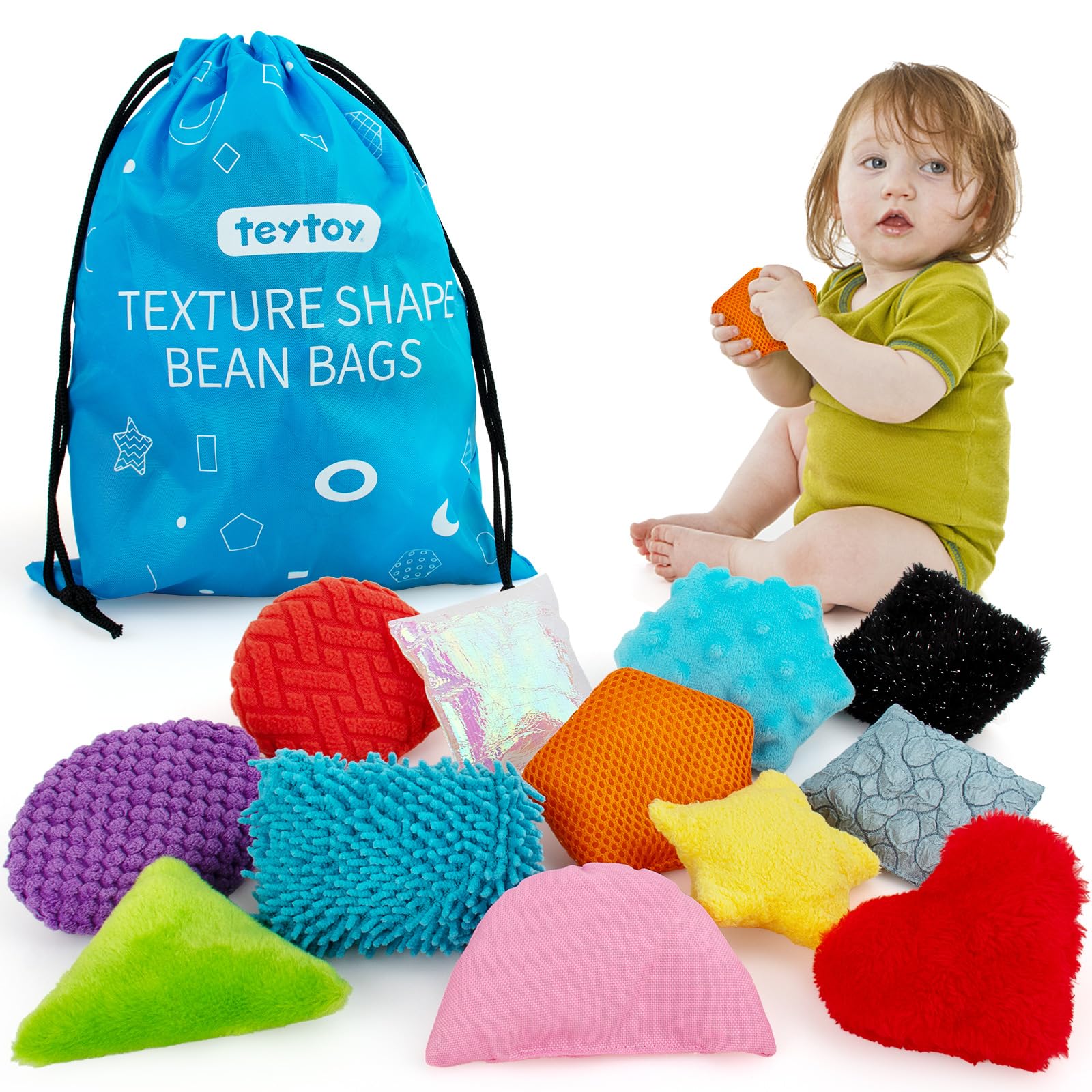Sensory Bean Bags Toys for Autism: 12 Shape Fidget Toys for Fine Motor and Sensory Development, Includes Storage Bag
