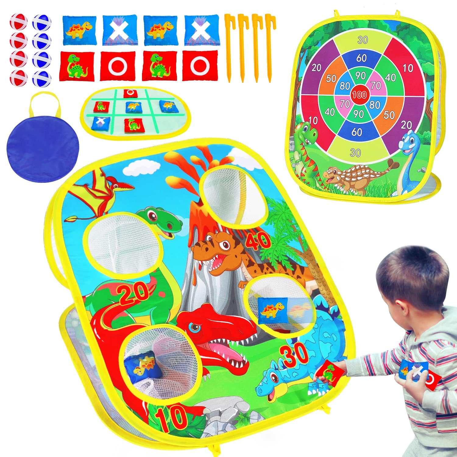 Bean Bag Toss Game for Kids Aged 1-8, Dinosaur Themed Outdoor Toy Game