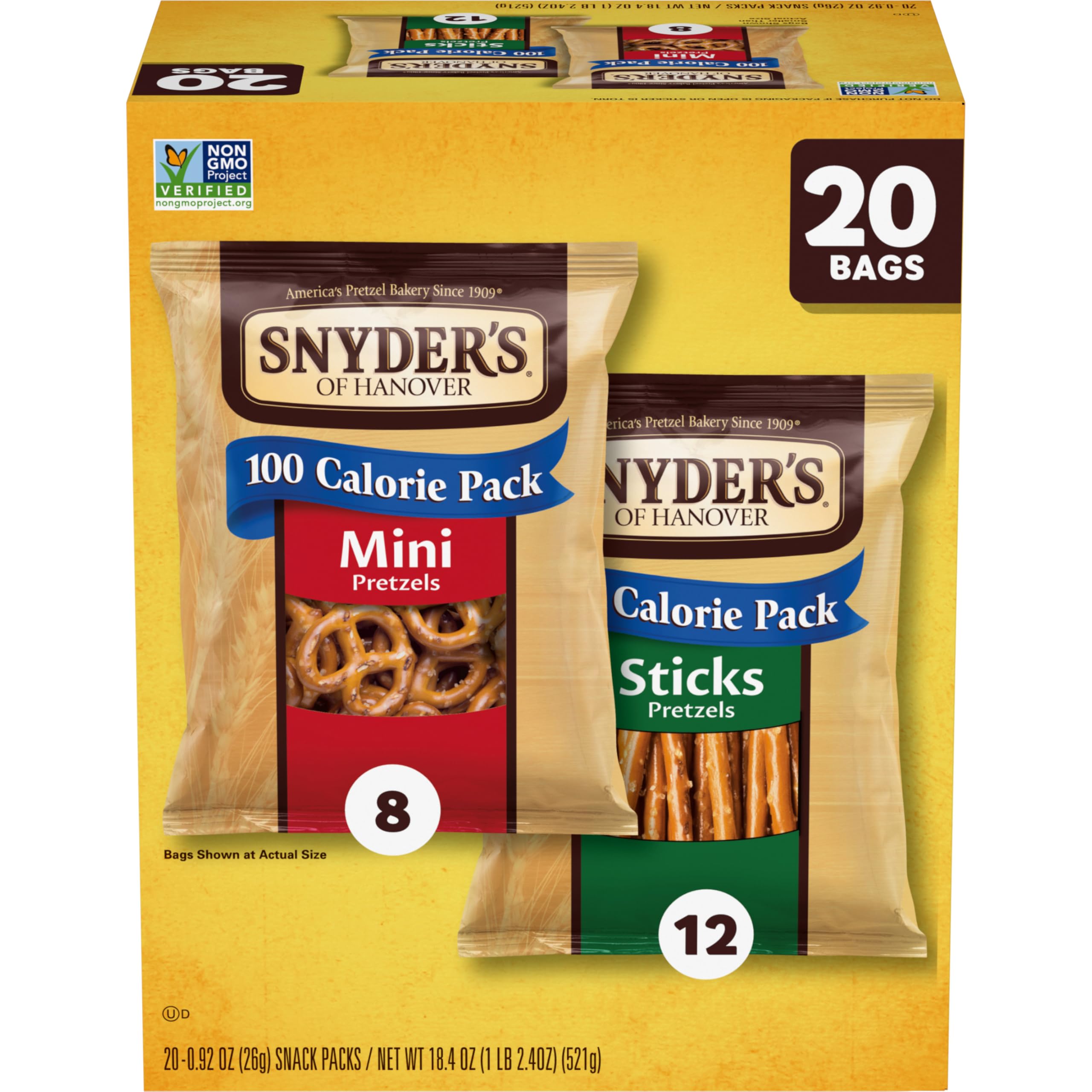 Snyder's of Hanover Pretzels: 20 Ct Variety Pack with 100 Calorie Minis and Sticks